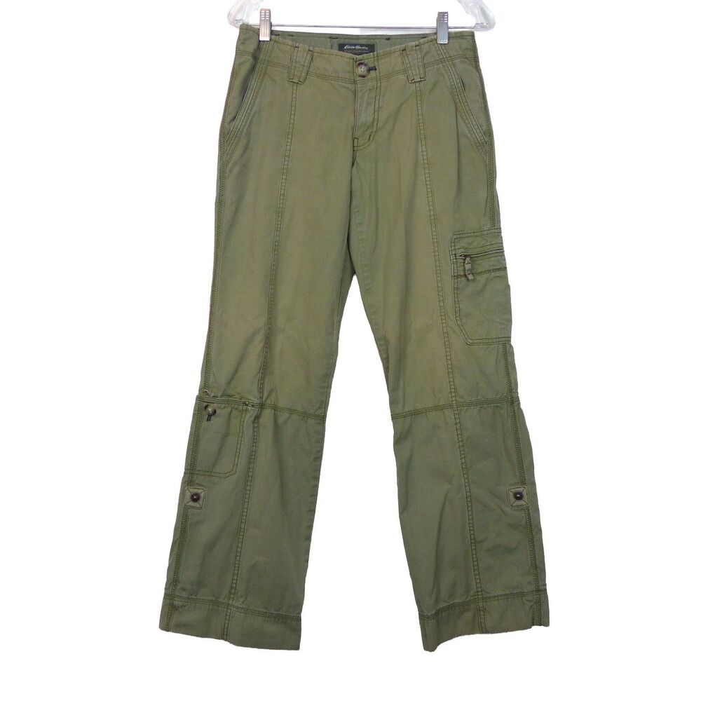 Eddie Bauer Utility Cargo Pants Womens 2 Green Roll Tab Convertible Leg Y2K
